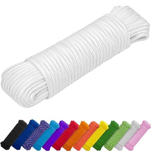Image of TECEUM Rope – 27.5M x 10mm (3/8 Inch) – White – Strong All-Purpose Utility Rope – Camping, Crafting, Flag Pole, Indoor & Outdoor – Polypropylene Nylon Poly Lightweight Diamond Braided Cord