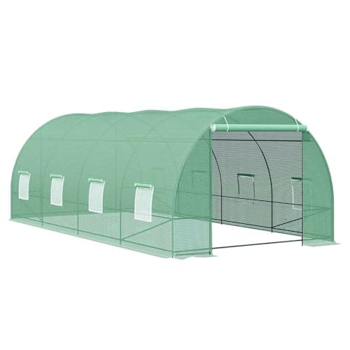 Image of Large Walk-in Polytunnel Greenhouse with Reinforced Steel Frame, Roll Up Door, Mesh Windows, UV-Resistant 140GPE Fabric, Green (4x3x2m)