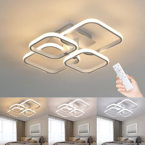 Image of Comely LED Ceiling Lamp, 4 Square 48W 5400LM Dimmable Ceiling Light, White Ceiling Lights Fixtures with Remote Control for Bedroom Hallway Office Kitchen Living Room, 3000K-6500K