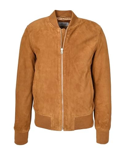 Image of House Of Leather Mens Real Goat Suede Bomber Jacket MA-1 Varsity Design Ryan (UK, Alpha, M, Regular, Regular, Cognac)