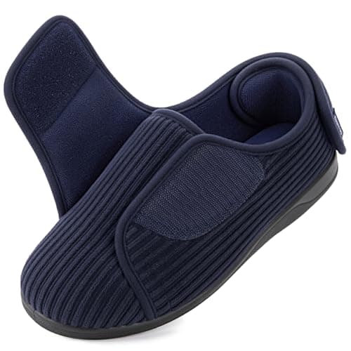 Image of HomeTop Women's Corded Velveteen Adjustable Hook And Loop Closed-back Slippers Navy, 8 UK