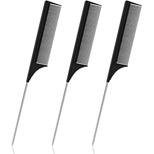 Image of Sularpek Carbon Fibre Tail Comb - 3 Piece Set, Anti Static, Heat Resistant, Fine Tooth & Teasing Comb for Women & Men, Black