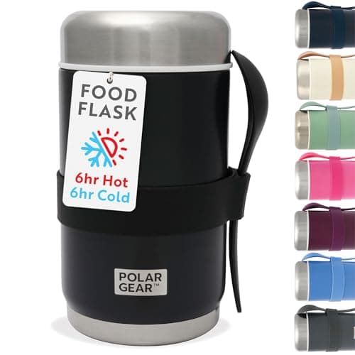 Image of 520ml Insulated Food Flasks For Hot Food – Double-Wall Stainless Steel Hot Food Flask With Spoon – Thermal Lunch Box keeps Meals Drinks Hot or Cold for 6 Hours – Leakproof Soup Containers (Black)