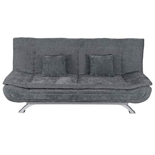 Image of INMOZATA Linen Fabric Sofa Bed Double 3 Seater Recliner Sofa 188cm Spring Corner Couch Lounge Sofa Bed with Two Cushions/Chrome Legs for Living Room Bedroom Home Office Furniture Grey (Linen)