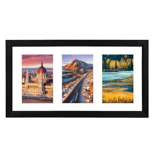 Image of DMSELL 3 Aperture Photo Frame 6x4 Black with Mount, Multiple Picture Frames 6x4 for Tabletop Display and Wall Decoration