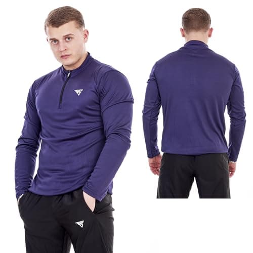 Image of BOOM PRO Men’s & Women’s Quarter-Zip Polyester t Shirts – Long Sleeve Breathable Quick-Dry t Shirts for Gym, MMA, Running & Activewear Navy Blue