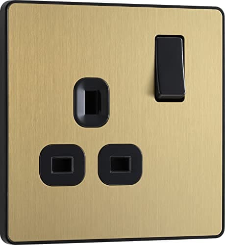 Image of BG Electrical Single Switched Power Plug Wall Socket, Screwless Front Plate, Round Edges, Evolve, Satin Brass, 13A, PCDSB21B