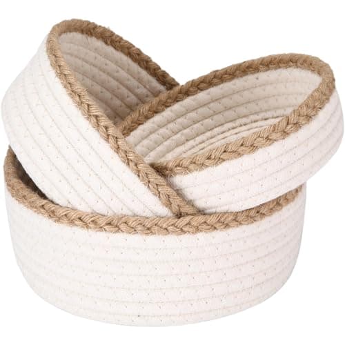 Image of Sea Team 3-Pack Small Cotton Rope Storage Basket Set - Portable Round Organizers with Jute Braid for Small Items, Toys, Makeup & Trinkets