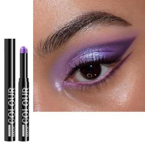 Image of Purple Eyeshadow Pen with Blue Shimmers, Holographic Purple Eye Shadow Crayon, Metallic Shimmering Eyeshadows Stick, Cream Mermaid Glitter Eye Makeup Gifts for Women