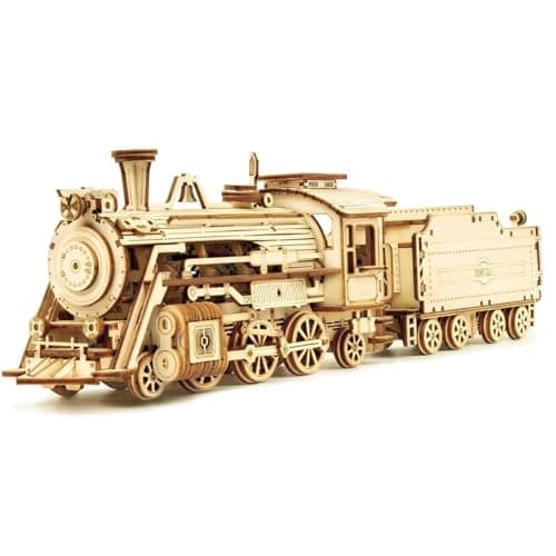 Image of ROKR Car Model kits For Adults to Build,3D Wooden Puzzle Scale Model Vehicle,Prime Steam Express Home Decoration Gift For Teens and Adults(MC501)