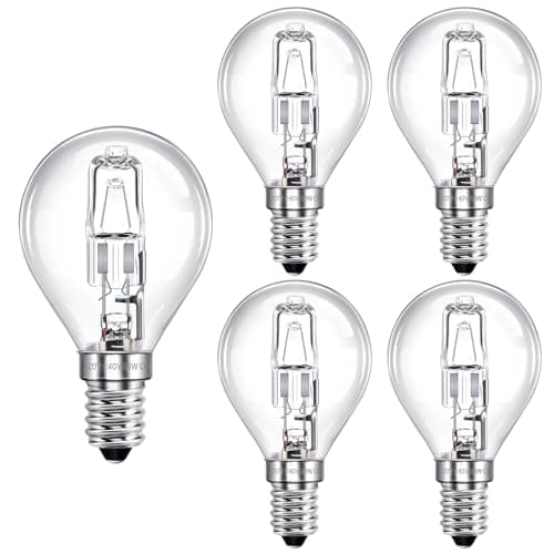Image of SCNNC G45 E14 Golf Ball Bulb 28W Dimmable AC 230V, Warm White 2700K E14 Light Bulb Clear Round Screw Bulb for Chandeliers, Wall Lamps, Floor Lamps, Pack of 5