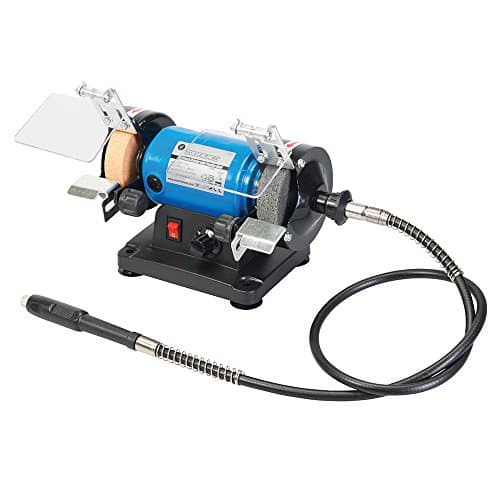 Image of 120W Electric Bench Grinder & Polisher + Flexible Drive Shaft Grinder – 75mm Mini Wheel – Black Smith Table Mounted Twin Coarse & Fine Grit Sanding/Polishing – Metal Sharpening/Woodwork Power Tool