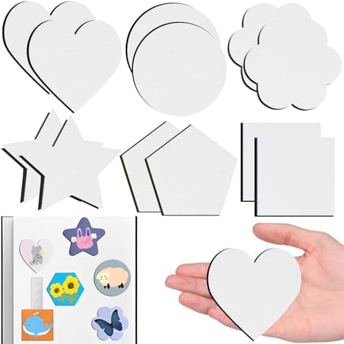 Image of 12Pcs Magnetic Mini Canvas Boards for Painting Small Canvases Boards DIY Decorative Fridge Magnets Painting Crafts Gifts for School Supplies Party Favor(3", 6 Kinds of Shapes)