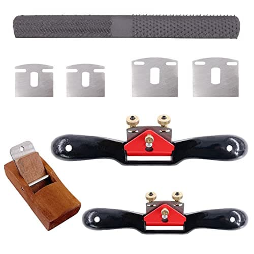 Image of Glarks Adjustable Spokeshave Set (2pcs) with Replacement Blades, Woodworking Plane, 4-Way Rasp File - G2657 [Metal, Brass, Red, Black, Silver]