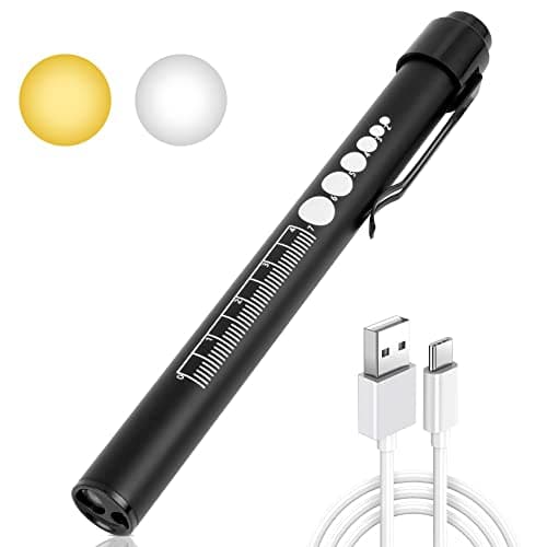 Image of Flintronic Diagnostic Medical Penlight, Rechargeable LED Pen Torch with Pupil Gauge and Clip, First Aid Pupil Gauge Doctors Nurses Medical Pen Light Medical Equipment (With Type-C Charging Cable)