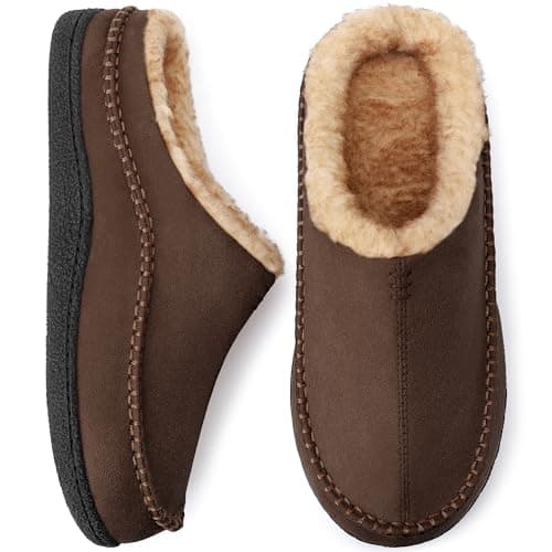 Image of MIXIN Mens Slippers Cozy House Slippers Slip On Indoor Outdoor Shoes with Memory Foam Brown Size 10-11