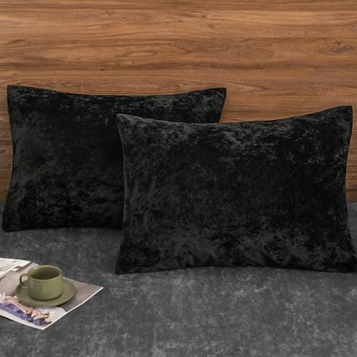 Image of PHF Truly Velvet Pillowcases King Size, No Insert, 2 Pack Ultra Soft Breathable Pillow Shams Covers with Envelope Closure, 20" X 36" Luxury Cozy Warm Fuzzy Flannel Pillow Cases, Black