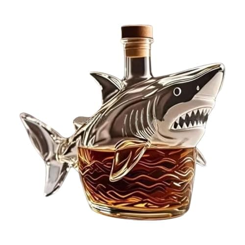 Image of Whiskey Shark Bottle,Bar Decorative Glass,Unique Transparent Engraved Animal Shape Glass,Gift for Whisky Lovers, Fathers Days, Husbands
