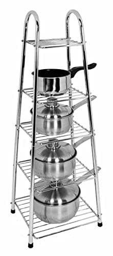 Image of Vision4ever 5 Tier Chrome Saucepan Pot Pan Stand Rack Storage Organizer Holder Unit Kitchen