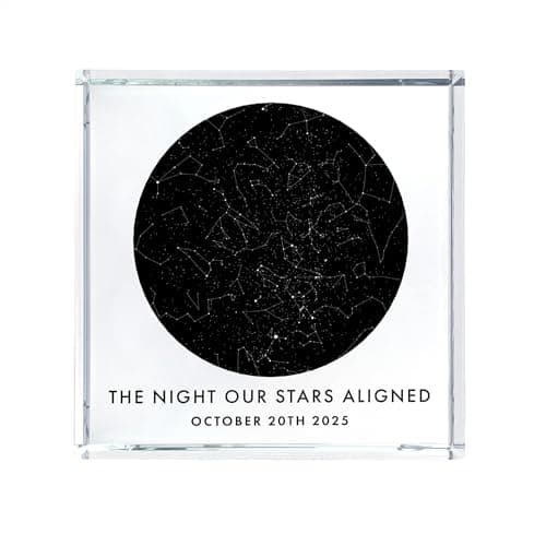 Image of Personalised Star Map Real Crystal Token | Custom "Night Sky" Constellation Glass Keepsake | 9cm Square Optical Glass Gift | Unique Valentine’s Day, Wedding & Anniversary Present | 9cm x 9cm x 2cm