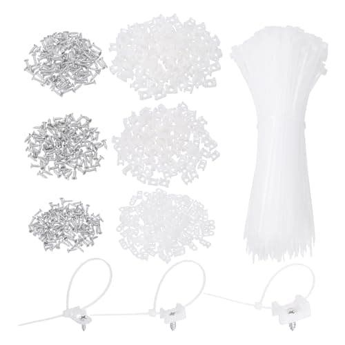 Image of sourcing map 360pcs 19mm Cable Tie Saddle Type Mounts Base with 150mm Cable Zip Ties and M3 M4 M5 Tapping Screws, Wire Organizer Holder Clamps Set, White