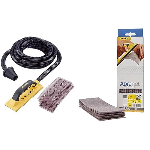 Image of Mirka Handy Sanding Kit 80 x 230mm Single Unit & Mirka Abranet net Sandpaper Strips 80x230 mm/Grip/Grit P80 / 10 pcs / AE175F1080 / for dust-Free Sanding of Wood, Filler, Varnish, Plastics