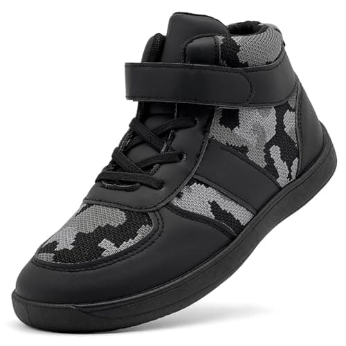 Image of Duovodu Kids High Top Trainers Running Shoes Boys Girls Waterproof Trekking Hiking Boots Childrens Lightweight Adjustable Strap Sneakers Black