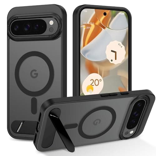 Image of GUAGUA Magnetic for Google Pixel 9 Pro XL Case [Fit for MagSafe] with Invisible Stand, Translucent Matte, Military Grade Protection, Slim Shockproof Anti-Scratch Phone Case for Pixel 9 Pro XL, Black