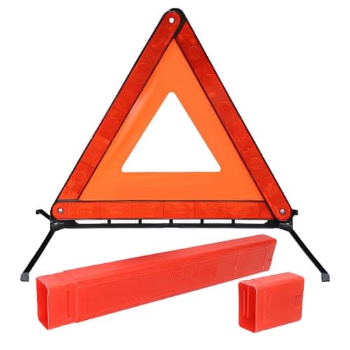 Image of VBGURR Foldable Warning Triangle for Cars,ECE R27 Approved Red Reflective Emergency Breakdown Safety Triangle with Storage Case, Roadside Hazard Tripod Sign