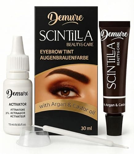 Image of Demure Eyebrow Tint Set with Developer, 20+ Applications, Up to 4 Weeks Lasting Effect, Brow Dye Kit with Argan and Castor Oil, All in One Tinting Set (1.0 Black)