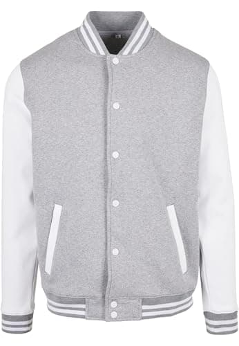 Image of Build Your Brand Men's Basic College Jacket, College Jacket for Men, Sizes XS - 5XL, Heather Grey/White, XL