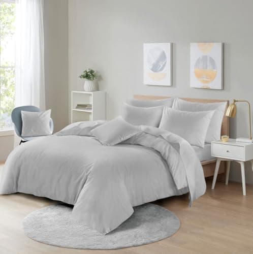 Image of Velvet Stitch Premium Microfiber Duvet Cover Set – Soft, Breathable & Durable Bedding (Silver, Double)