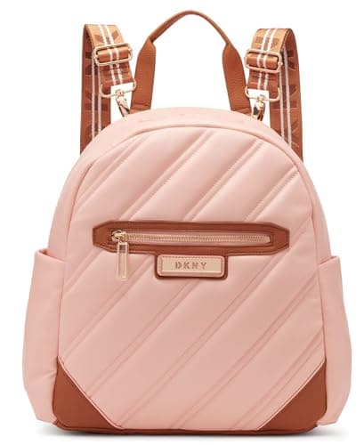 Image of DKNY Backpack Softside Carryon Luggage, Peach Bloom, 14 Inch, Backpack Softside Carryon Luggage