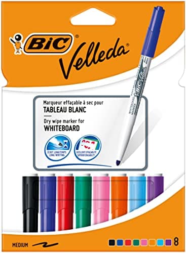Image of BIC Velleda, Whiteboard Marker Pens, Medium Point, Assorted Colours in Durable Pouch, Pack of 8 Markers