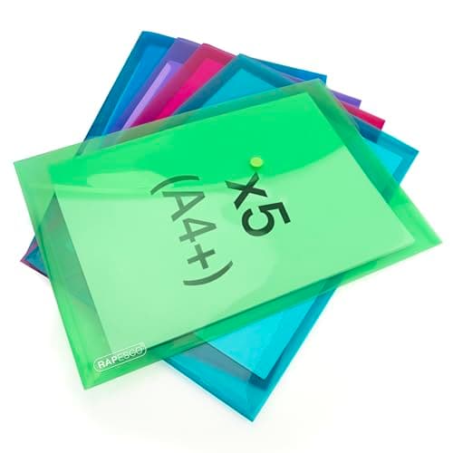 Image of Rapesco 1839 ECO Recycled Popper Wallets, A4+, Assorted Bright Transparent Colours, Pack of 5