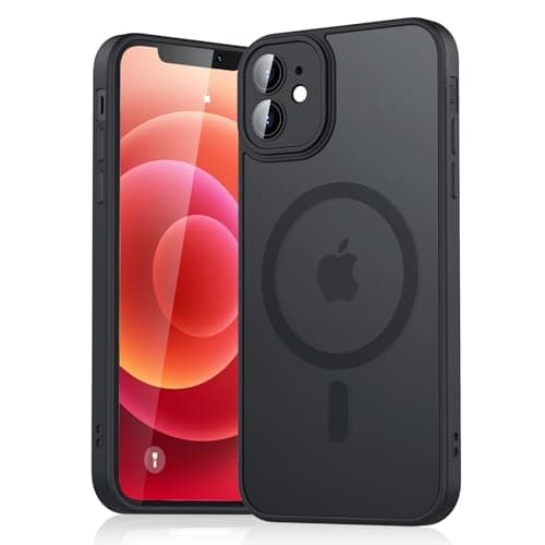 Image of Mugust Magnetic Case for iPhone 12 6.1-Inch Compatible with MagSafe, Translucent Matte Back Slim Shockproof Phone Cover for iPhone 12(Black, iPhone 12)