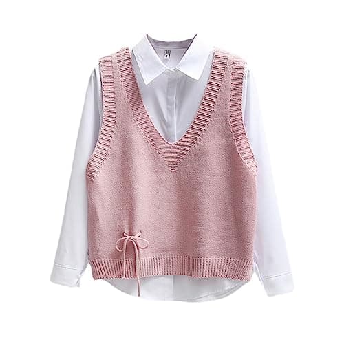 Image of Women Sleeveless Vest Solid Knitted V Neck Pullovers Jumper Top Pink Vest M