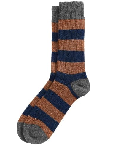 Image of Barbour Mens Houghton Socks (UK, Numeric, 9, 11, Regular, Regular, Navy/Ginger Stripe)