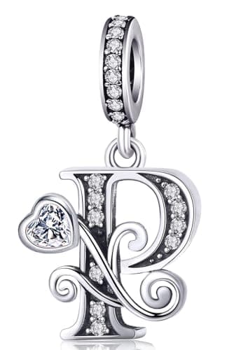 Image of S925 Sterling Silver Letter Charm Fit for Pandora Charms Bracelet Alphabet Initial Dangle Charms Jewelry Gifts for Women P
