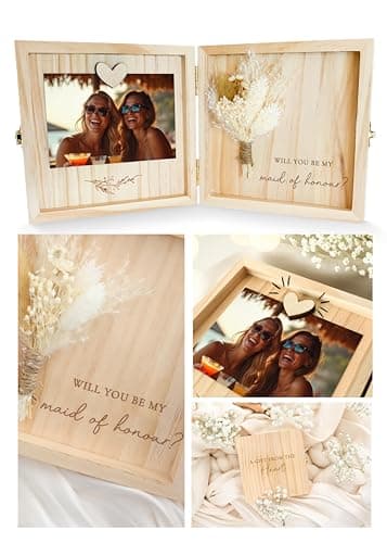 Image of Joli Coon Maid of honour proposal box - Will you be my maid of honour keepsake gift box - Maid of honour proposal gifts - Wooden memory box 14 x 14 x 3 cm