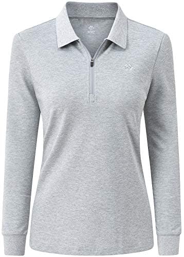 Image of MoFiz Women's Sports Polo Shirts Long Sleeve Cotton Breathable Golf Tennis Gym Running Tops with 1/4 Zip Grey Size M