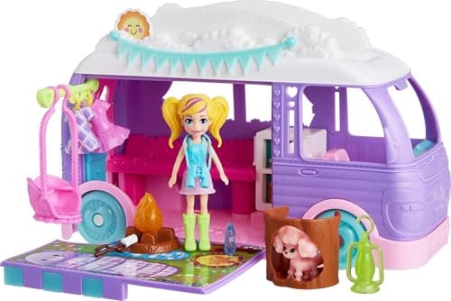 Image of Polly Pocket Doll Pet Play Set Travel Toy with Camping Food Accessories RV Glamping