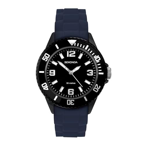 Image of Sekonda Outback Boys Watch – 35mm Kids Watch with Black Dial, Rotating Bezel and Blue Silicone Strap – 50m Water Resistant – Easy Read Analogue Display – 2 Year Warranty