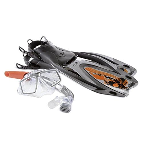 Image of Aqua Lung Sport Proflex Pro ADJ Mask, Snorkel & Fin Set - Silver/Orange, L/XL