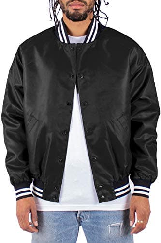 Image of Shaka Wear Men’s Bomber Jacket – Classic Padded Relaxed Fit Water Resistant College Baseball Varsity Coat S-3XL, Black, L