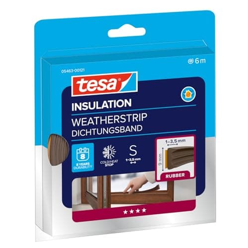 Image of tesamoll E-Profile Seal - Self Adhesive Rubber Draught Excluder for Insulating Gaps in Windows and Doors - Brown - 6 m x 9 mm x 3.5 mm