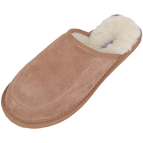 Image of Unisex Suede Mule Slipper with Full Wool Lining and Hard Sole - Camel UK Size 10