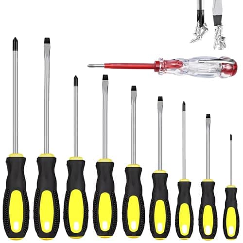 Image of 10-Piece Magnetic Screwdriver Set with Voltage Tester, Phillips and Flathead Drivers, Non-Slip Ergonomic Handles, Chrome Vanadium Steel Tips, Tool Kit for Electrical Work, Home Repair and DIY Use