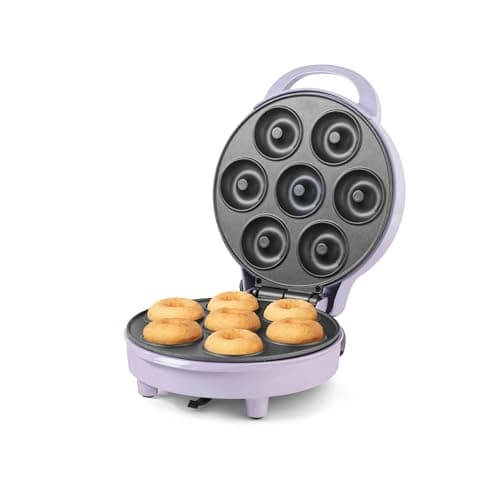 Image of Giles & Posner EK6222GSPP Mini Doughnut Maker – Non-Stick Cooking Plates for 7 Homemade Donuts, Easy Clean Donut Machine, Treat Maker for Kids, Breakfast Doughnuts, Indicator Lights, 1000W, Purple