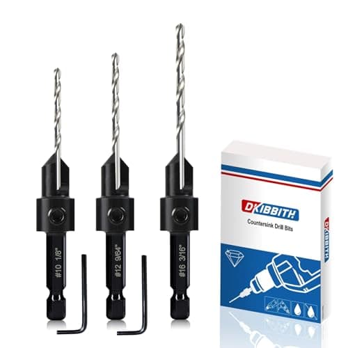 Image of 3-pc Countersink Drill Bit Set #10#12#16, 3in1 Woodworking Counterbore Hole Saw Drill Bits, Depth Adjustable M2 Pilot Drill Bits, 82-Degree Chamfer, 1/4” Hex Shank, with 1 Allen Wrench